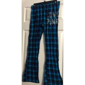 Victoria's Secret PINK Blue Plaid PJ Pants Size Small B2